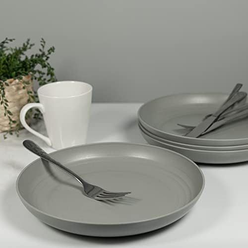 KYKO Extra Large Dinner Plates Set of 8 Lightweight Unbreakable Plastic Grey 10 Reusable Tableware Microwave, Dishwasher & Freezer Safe for Kids, Children, Adult, All Occasion, BPA Free, Food Safe