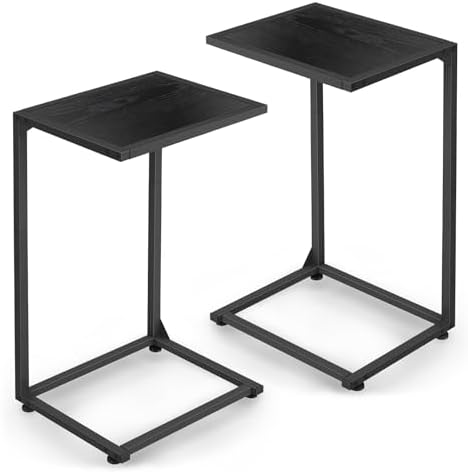 C Shaped End Table Set of 2, Snack Side Table for Sofa, Couch Tables That Slide Under, C Tables for Couch, Small TV Tray Table for Living Room, Bedroom, Black