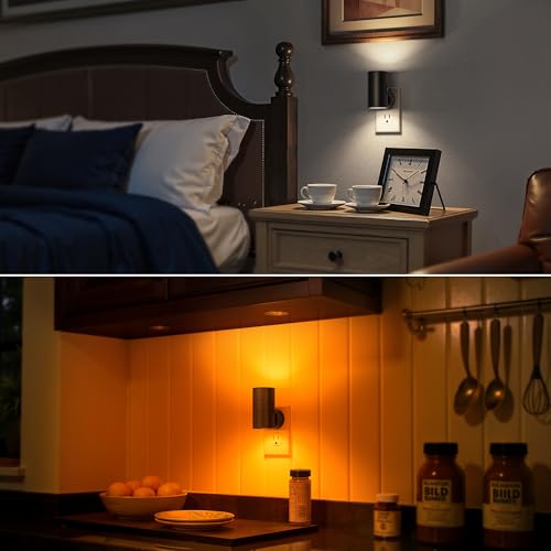 Image of Briignite Night Lights Plug into Wall, 5CCT LED Night Light Plug in, Dusk to Dawn Sensor, 330 Swivel Plug, 0-100LM Adjustable Brightness, Dimmable NightLight for Hallway, Bedroom, Stairway, 4 Pack
