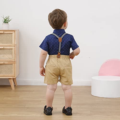 nilikastta Toddler Baby Boy Outfits Boys Gentleman Wedding Suits Set Summer Formal Short Shirt/Bowtie/Suspender 1-5T4