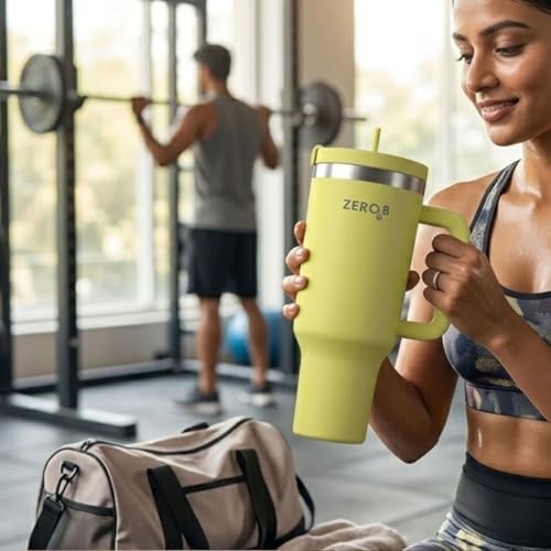 Image of ZeroB H2OHH Tumbler with Purifier | 1 Litre SS304 Tumbler | Removes 99.9% Bacteria & Viruses | Eco-Friendly | Travel, Gym, Office, College | 2 Extra Filter Pads, 2 Straws Included. (YELLOW)