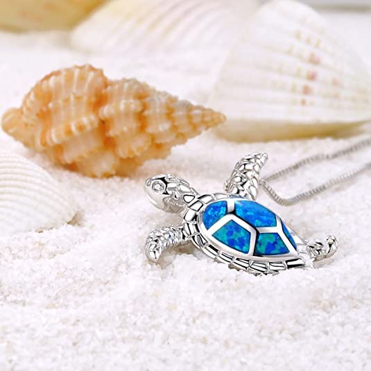 Small Turtle Pendant Statement Necklace Health and Longevity 925 Sterling Silver Created Opal Sea Turtle Pendant Necklace Birthstone Jewelry Adjustable Christmas for Women4