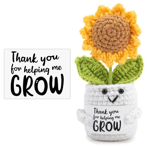 Bafiwu Thank You Gift for Women, Cute Teacher Gifts for Women Men, Thank You for Helping Me Grow Gifts for Teacher End of The Year, Crochet Sunflower Present for Graduation, Mothers Day, Christmas