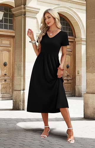 Image of OFEEFAN Summer Dresses for Women Flowy Casual A-Line Midi Dress Beach Vacation Sundresses with Pockets S-2XL