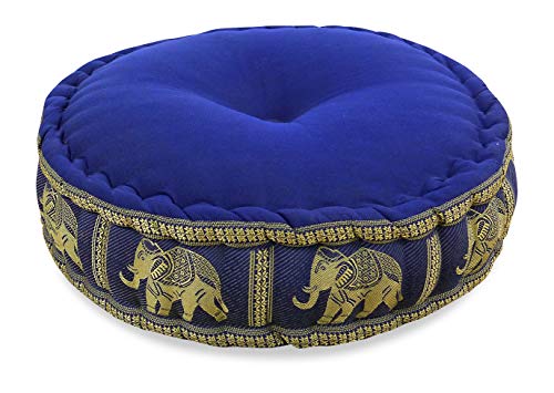 Colourful Zafu Meditation Cushion for Yoga filled with 100% organic Kapok Seat Thai Silk (blue / elephant)