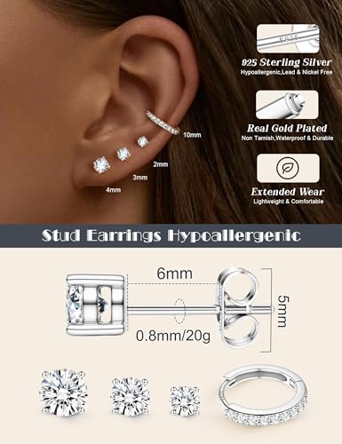 LOLIAS Stud Earrings for Women Hypoallergenic 925 Sterling Silver Earrings Studs Hoops Set Dainty Small Cartilage Earring Stacks2