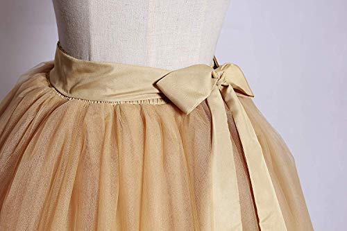 Women Long Maxi Puffy 5 Layers Tulle Skirt Floor Length A Line with Bowknot Belt High Waisted for Wedding Party Evening3