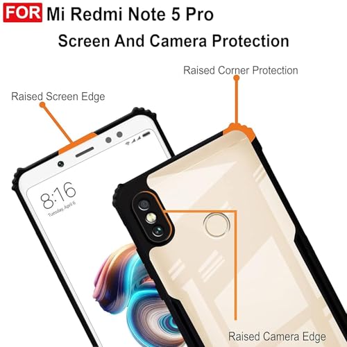Image of JANAK RAJ Shockproof Bumper - Crystal Clear Transparent Back Case Cover Compatible with Xiaomi Redmi Note 5 Pro | Minimalist PC+TPU 360 Protection Tough Rugged Design - Black