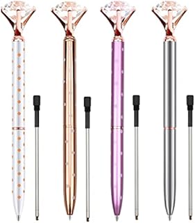 Ball Pens with Big Diamond, 4Pcs Crystal Ballpoint Pen Metal Ballpoint Pen Big Diamond Pens Fashion Ballpen Office Supplies with Refills for Women Coworkers School Stationery - 1.0mm Medium Nib