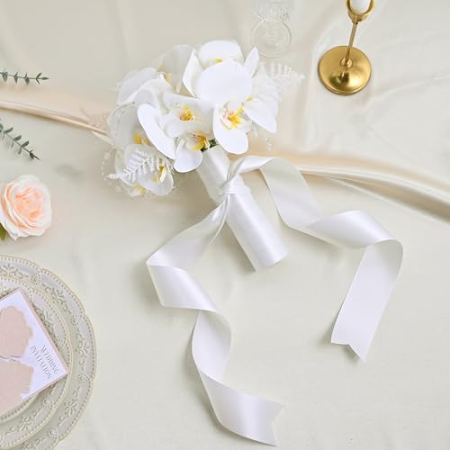 Image of Double Face Satin Ribbon 2 inch X 25 Yards Polyester White Ribbon for Gift Wrapping Very Suitable for Weddings Party Hair Bow Invitation Decorations and More