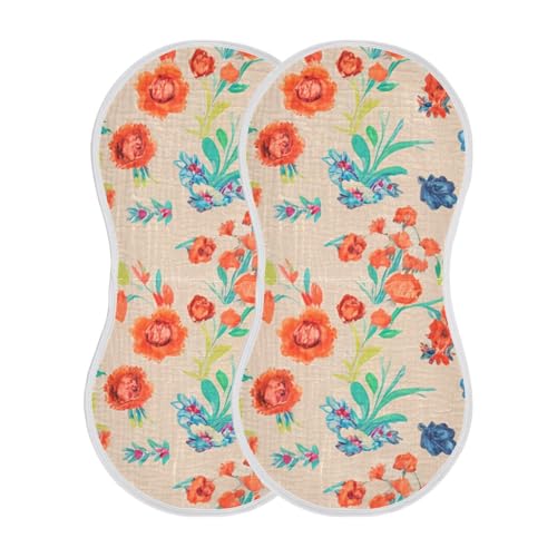 Flowers Watercolor Beige Burp Cloths for Babies Burp Rag Cotton Spit Up Rag for Girls Babies