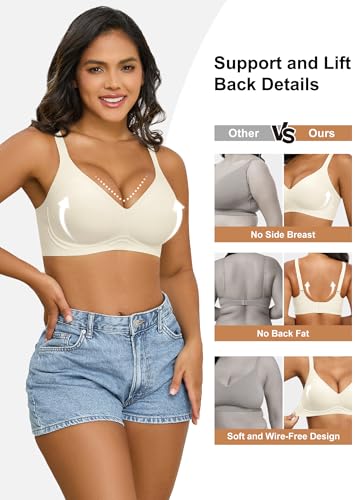 Image of Xcutting Bra for Women Wireless No Underwire Seamless Full Coverage Deep V Bralettes Everyday Comfortable Soft