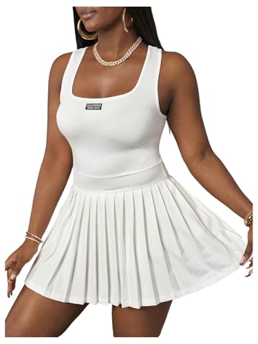 Floerns Women's Plus Size Tennis Dress with Built in Shorts Pleated Flared Mini Tank Dresses