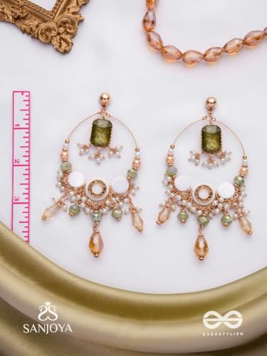 Image of SANJOYA by EVERSTYLISH Embroidered Earrings for Women | Hoop Earrings with Stones, Beads, Pearls & Glass Drops | Lightweight Ethnic & Festive Jewelry for Weddings & Parties