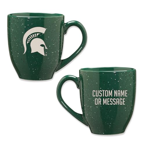 Image of Rico Industries NCAA Michigan State Spartans Green Personalized 16 oz Team Color Laser Engraved Speckled Ceramic Coffee Mug