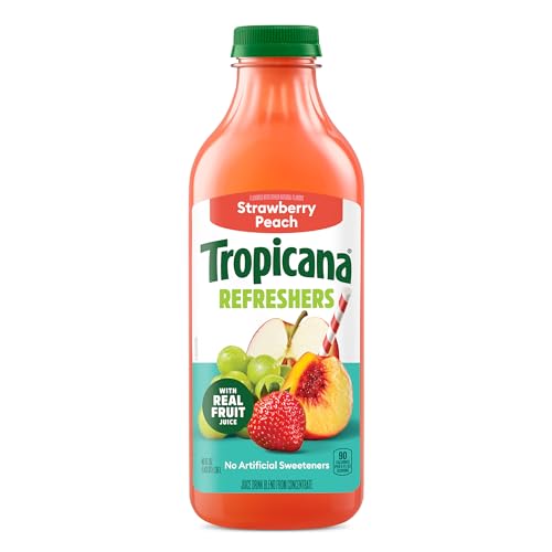 Tropicana Refreshers Strawberry Peach Juice Drink, with Real Fruit Juice, 46 fl oz Bottle
