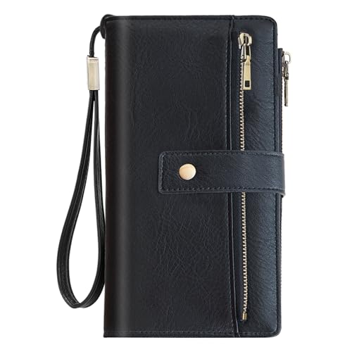 NEWIROVE Portefeuille Femme Grand Format, Porte Feuille Femme Cuir PU Vintage Porte Monnaie RFID Portefeuilles Et Porte-Cartes avec Fermeture Éclair Et Multi...