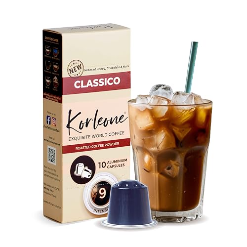 Image of KORLEONE Classico Aluminium Coffee Capsules 10 Pods (Pack of 1), Arabica Robusta Blend Intensity 9 Medium to Dark Roast Level Compatible With Nespresso Original Machine,70 G