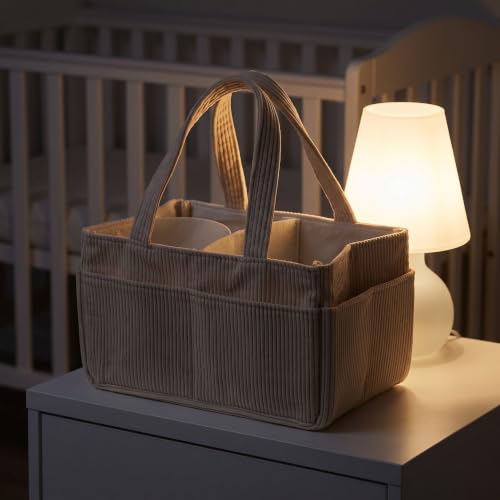TOYANDONA Organizer na pieluchy z kordu z wieloma przegródkami, beżowy