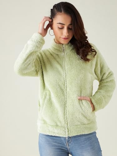 Image of Modeve Women Solid Full Sleeve Fur Standard Length Jacket For Winter