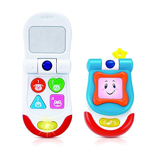 Image of Baby Toy Flip Phone – 4 Interactive Sound and Music Buttons Plus Realistic Ringtone – Includes a Mirror and Fun Light Effects – Smartphone Toy for Babies 3+ Months – ASTM Certified