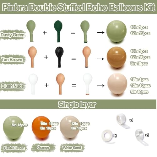 Image of Dusty Green Orange Balloon Garland Double Stuffed Blush Brown Nude Balloon Arch Avocado Sage Green Balloons for Neutral Baby Shower Bridal Shower Gender Reveal Birthday Summer Party Decorations