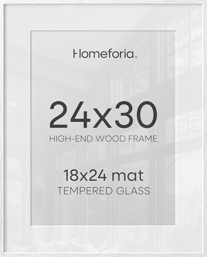 Image of Homeforia 24x30 Poster Frame White, High End Oak 24 x 30 White Wood Picture Frames with Mat 18 x 24 for Photo, 24x30 Wooden Frame Matted to 18x24, 30x24 Large Frame, Tempered Glass, Wall Kit, Set of 3