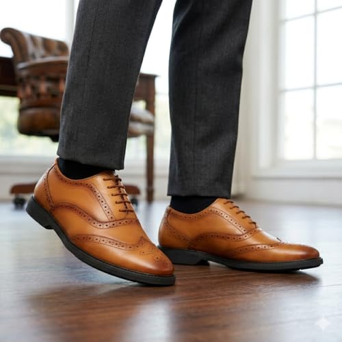 Image of Leatherful Genuine Leather Brogue Shoes for Men | TPR Sole & Nappa Leather Lining | Classic Dress Footwear New