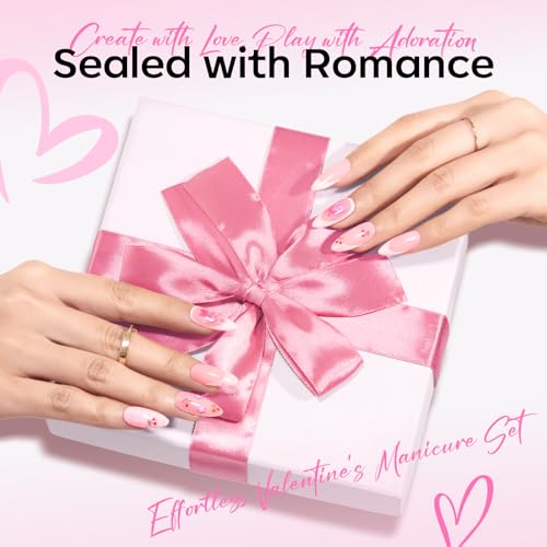 Image of modelones Gel Nail Polish Set, 6 Colors 2026 Mothersday Pastel Nude Pink Milky White French Jelly Gel Polish Pearl Hot Pink Glitter Heart Cat Eye Nail Gel Polish LED DIY Gift with Stickers & Magnet