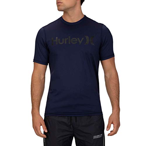 Hurley Men's One & Only Short Sleeve Sun Protection Rashguard Shirt, Obsidian, L