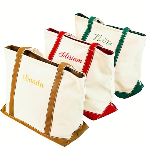 Personalized Embroidered Name Tote Bag: Custom Reusable Large Canvas bag for Shopping, Travel, Birthday Gifts
