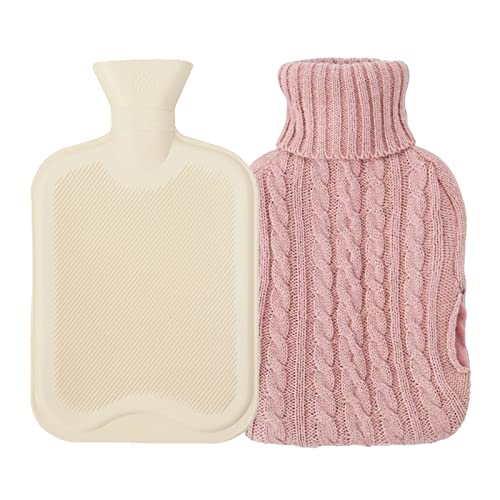 Oletabeth Gummi-Wärmflasche mit Strickbezug, 2 l, Wärmflasche, Händewärmer, Kalt-Pack für Wärme- und Kältetherapie und Fußwärmer (Rosa)