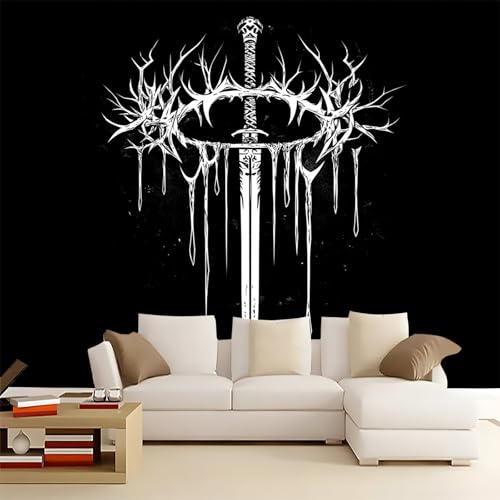 Papel tapiz fotográfico Patrón de logotipo de banda de metal Lana Decoración De Pared Sala Cuarto 250 x 175 cm Papel Pintado Fotográfico Decoración De la Pared Murales para Salón En blanco y negro