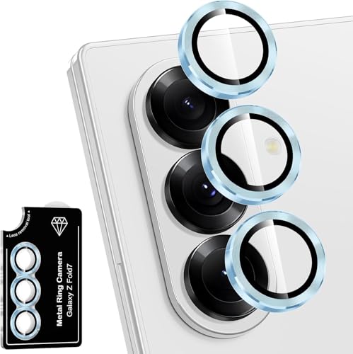 Image of TechTrendz Camera Lens Protector Ring for Samsung Galaxy Z Fold 7 Aluminum Alloy Rings, Ultra-HD Full Coverage Anti Scratch Metal Ring, Z Fold 7 Camera Lens Protector (3 Ring Included) (Sierra Blue)