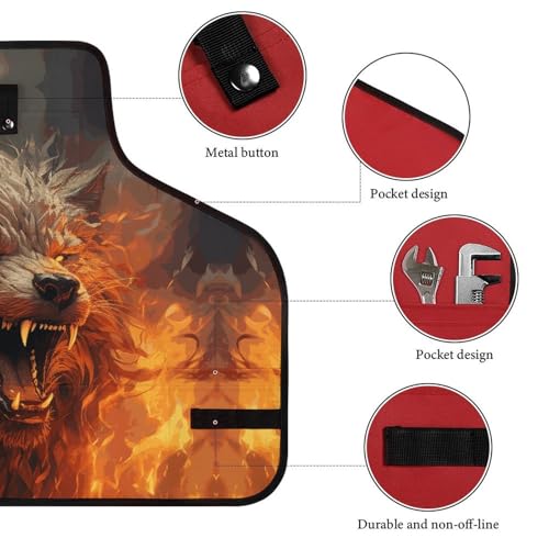 Delantal Wild Wolf con bolsillos y ajustes, negro 72.39x59.94 cm miniatura 3