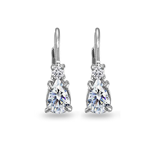Sterling Silver Dainty Teardrop Huggie Leverback Earrings Made with AAA Cubic Zirconia3