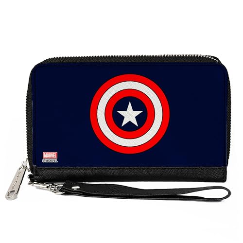Buckle-Down Marvel Comics Wallet, Zip Around, Captain America Shield Navy Red White, Vegan Leather