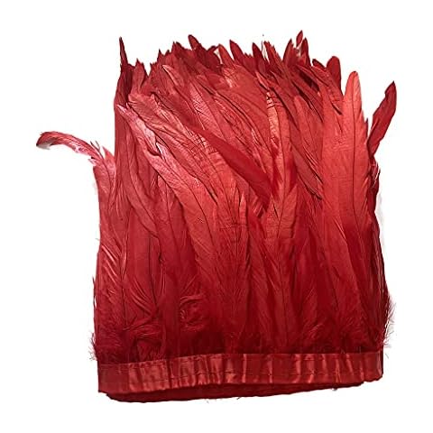 LONDGEN Rooster Hackle Feather Fringe Trim 12-14inch in Width for Clothes Decoration and Wedding ,Halloween Party Pack of 1 Yard (red) Cover