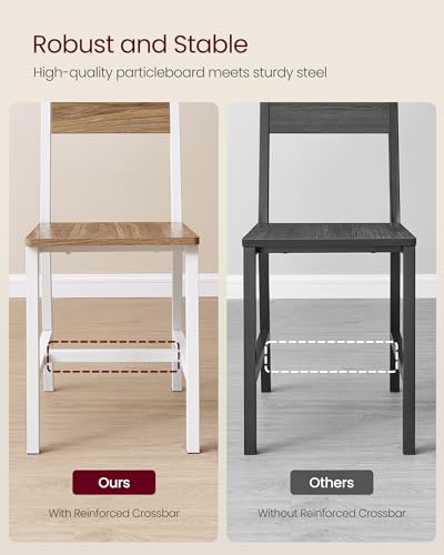 Image of VASAGLE Dining Chair Set of 2, Rustic Wood Chairs with Metal Steel Frame, Easy to Assemble, Comfortable Seat, Modern Farmhouse Chair for Kitchen, Bedroom, Living Room, Wheat Brown and Cloud White