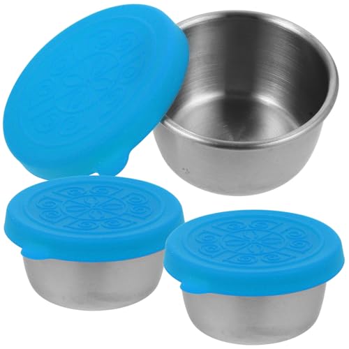 ABOOFAN 3pezzi Tazze Per Salsa Inossidabile Con Coperchi Contenitori Per Condimenti Portatili Per Picnic e Pranzi Al Sacco