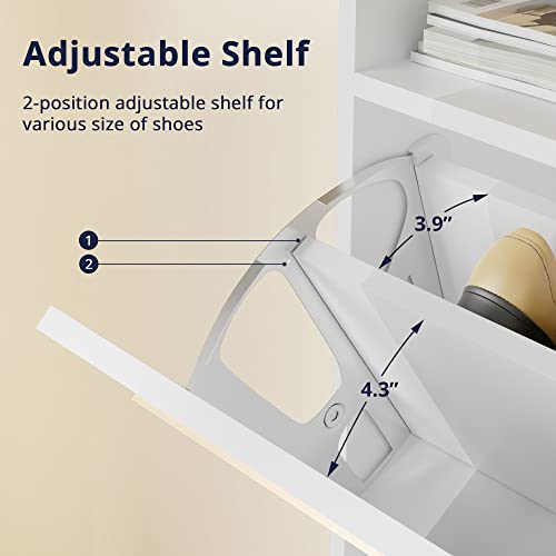 Cozy Castle Shoe Cabinet For Entryway, Freestanding Shoe Storage Cabinet With 2 Flip Drawers And Shelf, Narrow Shoe Cabinet, White (32" W X 10" D X 41.7" H) #TOP5