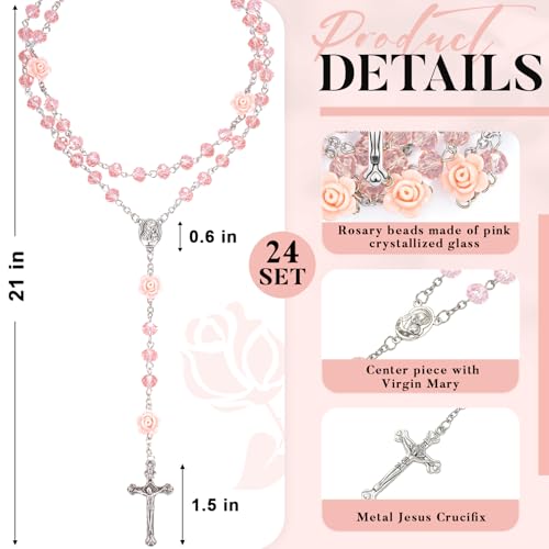ROCEEI Catholic Rosary Beads Necklace for Women Crystal Beads Flowers Necklace Rosaries Prayer Gifts with Organza Bags for First Communion Confirmation Baptism2