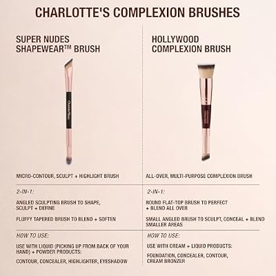 Charlotte Tilbury Hollywood Complexion & Foundation Brush - 2-in-1 Contour & Foundation Makeup Brush with No-Shed Synthetic Fibers - Flawless Base & Precision Blending Tool