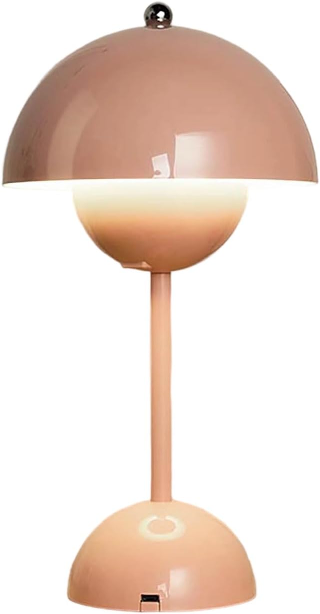 Flowerpot Lamp, Modern Flower Bud 12" Cordless Touch Dimmable 2600mAh Rechargeable Desk Lamps Nordic Minimalist Mushroom Lamps Retro Nightstand Bedside Lamp for Bedroom Living Room (Pink)