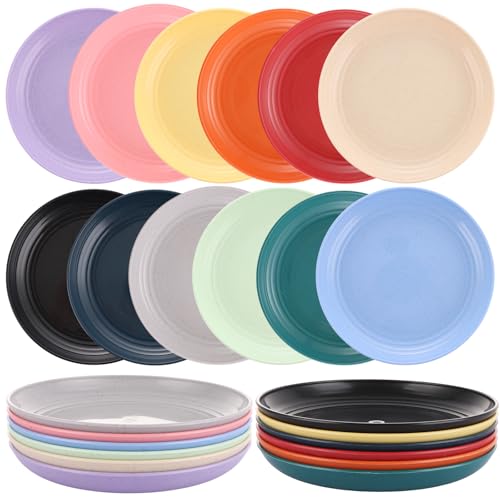 Oungy Lot de 24 assiettes rondes en plastique réutilisables de 17 cm pour la maison, le bureau, les fêtes, passent au lave-vaisselle et au micro-ondes