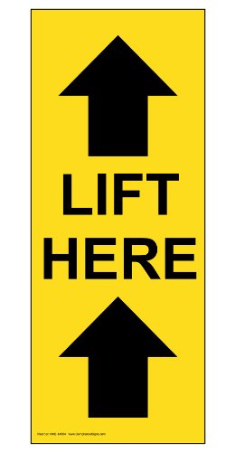 ComplianceSigns.com Lift Here (with Up Arrows) Safety Label Decal, 5x2 inch 4-Pack Vinyl for Industrial Notices