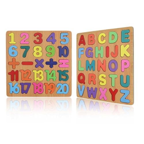 LNSYSNS Puzzle Spielzeug Buchstaben und Zahlen, 2 Holz Alphabet Zahlen...