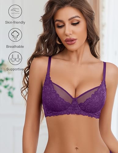 Image of Avidlove Women Lace Bra Underwire Sexy Bralettes Unlined Mesh Full Coverage Lingerie Everyday Bras