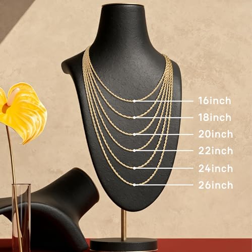 Eterjew 18k Gold Plated Rope Chain Necklace for Women, 2mm Womens Gold Rope Chain Necklace for Women 18 Inch — view 5