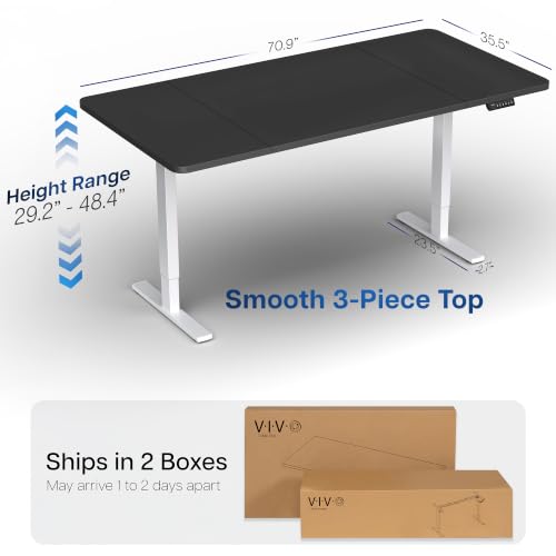 Image of VIVO Black 71 x 36 in Standing Desk, DESK-KIT-1W7B-36 | Electric, Holds 220 lbs, Sit Stand, Height Adjustable, Extra Deep Table Top, Memory Presets, 1B Series, White Frame